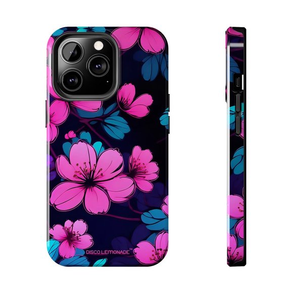 IPhone, DISCO LEMONADE Neon, Cherry Blossom, Sakura, Hot Pink,Tough Phone Case, - Picture 2 of 10